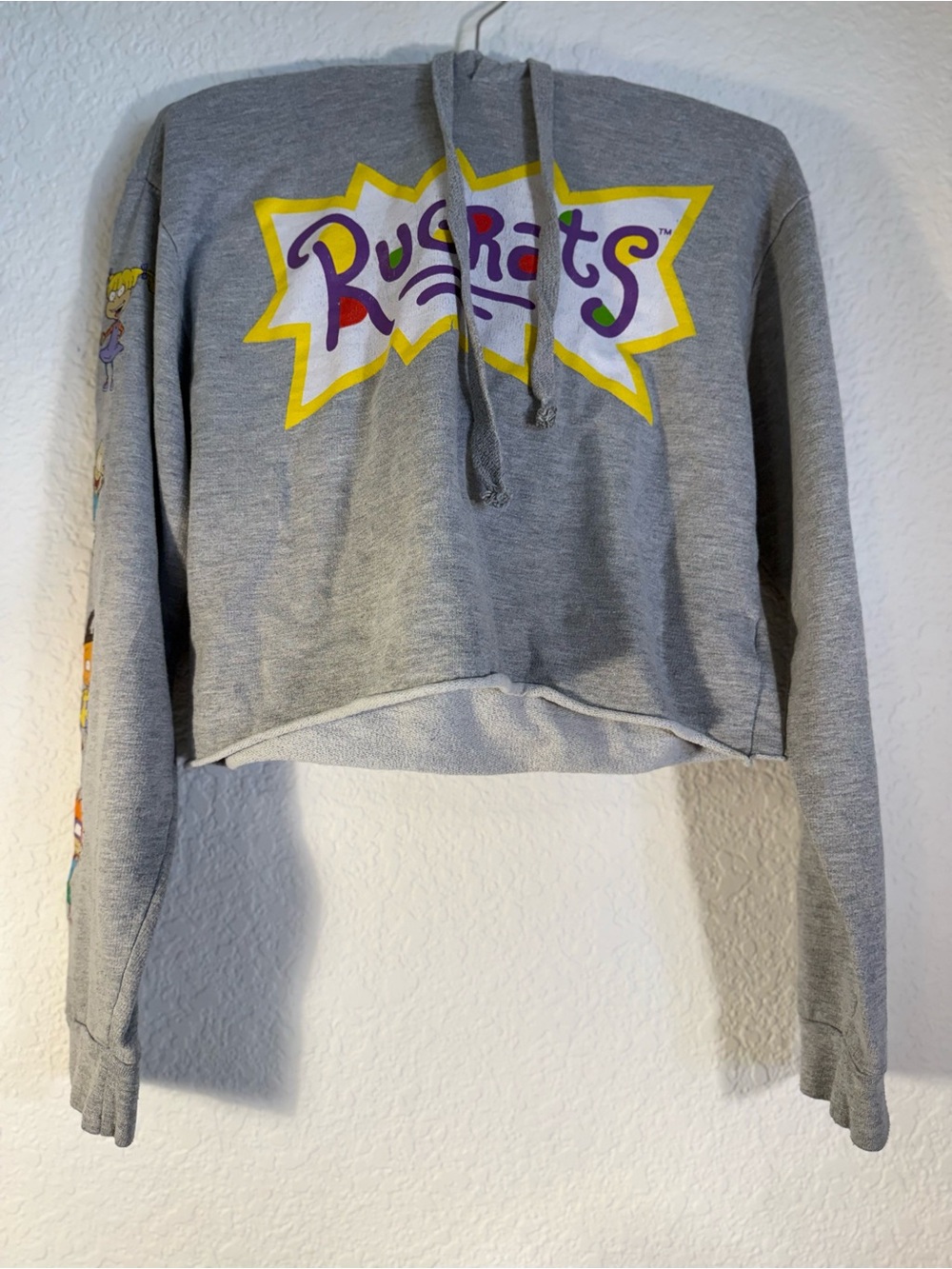 Nickelodeon Rugrats Crop Hoodie Gray Sleeves Characters Size Small Discontinued